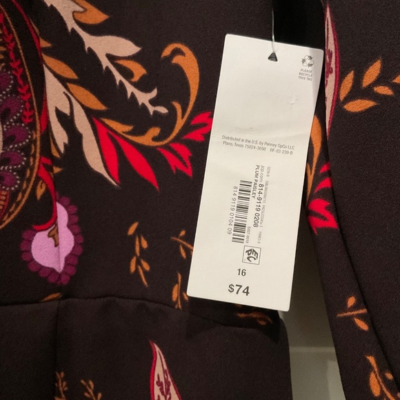 Retro Vintage Liz Claiborne 3/4 sleeved Midi Dress Paisley Neck Tie - Picture 5 of 9